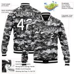 Custom Camo Salute to Service Jacket White-Black 3D Full-Snap Varsity Bomber Personalized Camo White-Black 3D Bomber Full-Snap