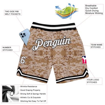Custom Name and Number Camo Basketball Shorts - White-Black Authentic Salute To Service Team Gear Personalized Camo White-Black