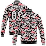 Personalized Camo Flamingo 3D Bomber Varsity Letterman Jacket - Full-Snap Salute to Service Personalized Camo White-Black