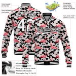 Custom Name & Number Camo Varsity Jacket with 3D Flamingo Pattern - Full-Snap Bomber Salute to Service Style Personalized