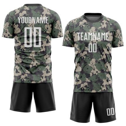 Custom Camo Soccer Jersey with Personalized Name and Number - White-Black Sublimation Salute To Service Uniform Personalized