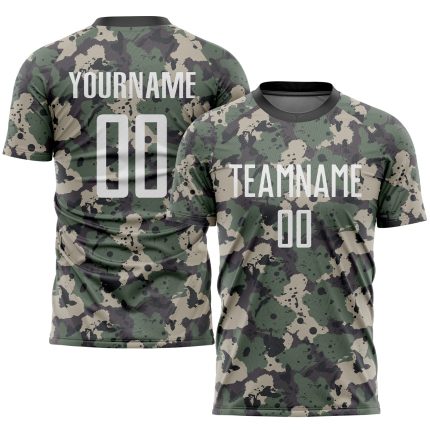 Custom Camo Soccer Jersey with Personalized Name and Number - White-Black Sublimation Salute To Service Uniform Personalized