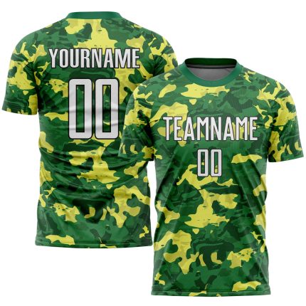 Camo Soccer Jersey Personalized White-Kelly Green Sublimation Salute to Service Uniform Personalized Camo White-Kelly Green