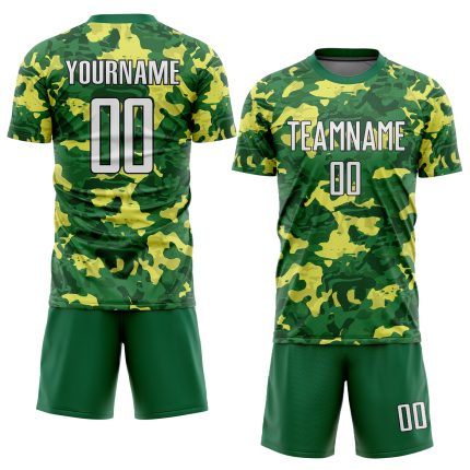 Camo Soccer Jersey Personalized White-Kelly Green Sublimation Salute to Service Uniform Personalized Camo White-Kelly Green