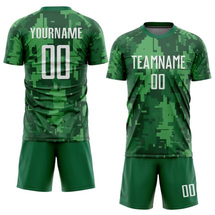 Custom Name and Number Camo Soccer Jersey Sublimation White-Kelly Green Salute to Service Uniform Personalized Camo White-Kelly