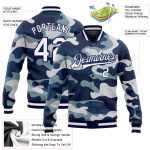 Personalized Camo Jacket White-Navy 3D Bomber Full-Snap Varsity Letterman Salute To Service Personalized Camo White-Navy