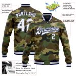 Personalized Camo Jacket for Men, White Navy-Gray Full-Snap Varsity Letterman Style, Salute To Service Bomber Personalized