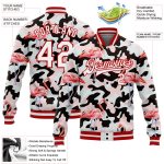Custom Camouflage Flamingo 3D Bomber Jacket Red White Varsity Full-Snap Letterman Salute to Service Personalized Camo White-Red