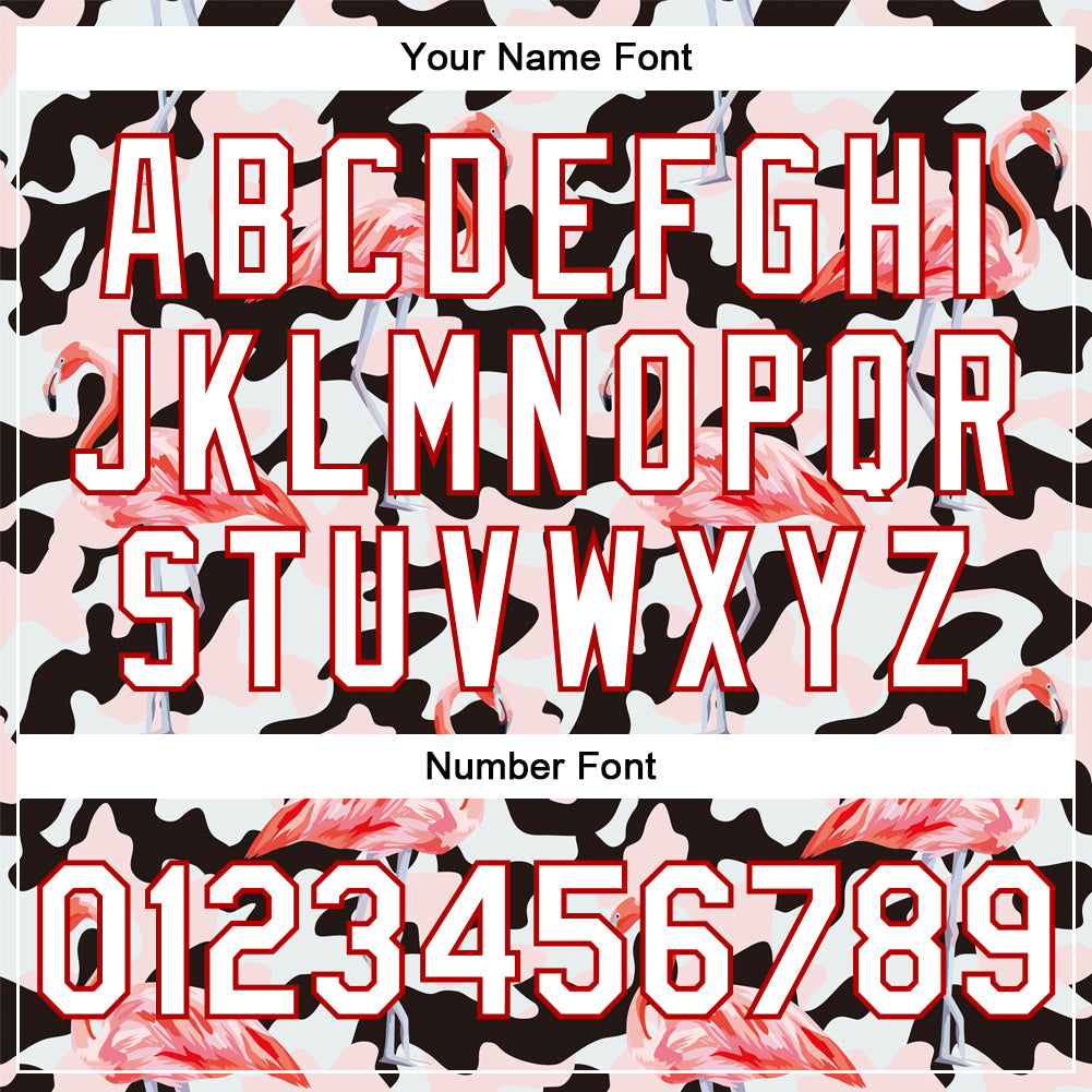 Custom Camouflage Flamingo 3D Bomber Jacket Red White Varsity Full-Snap Letterman Salute to Service Personalized Camo White-Red - Image 7