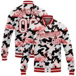 Custom Name Number Camo Flamingo 3D Pattern Varsity Jacket Full-Snap Bomber Salute to Service Letterman Personalized Camo