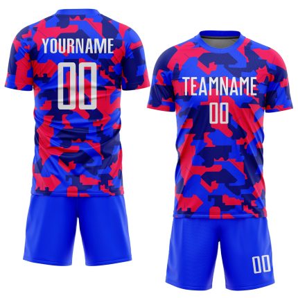 Custom Name Number Sublimation Soccer Jersey - Personalized Camo White-Royal Salute to Service Team Uniform Personalized