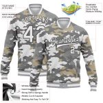 Personalized Camo Snow Jacket - White-Steel Gray 3D Bomber Full-Snap Varsity Letterman Salute To Service Personalized Camo