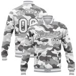 Custom Name and Number Salute to Service Jacket White Steel Gray Camo 3D Bomber Full-Snap Varsity Letterman Personalized