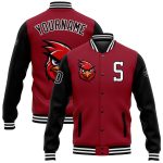 Personalized Black-White 3D Cardinal Varsity Letterman Jacket Full-Snap Bomber Personalized Cardinal Black-White 3D Bomber