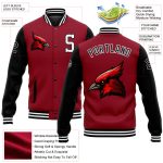 Personalized Black and White 3D Cardinal Varsity Letterman Full-Snap Bomber Jacket Personalized Cardinal Black-White 3D Bomber