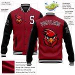 Personalized 3D Pattern Cardinal Black-White Varsity Bomber Jacket Full-Snap Letterman Personalized Cardinal Black-White