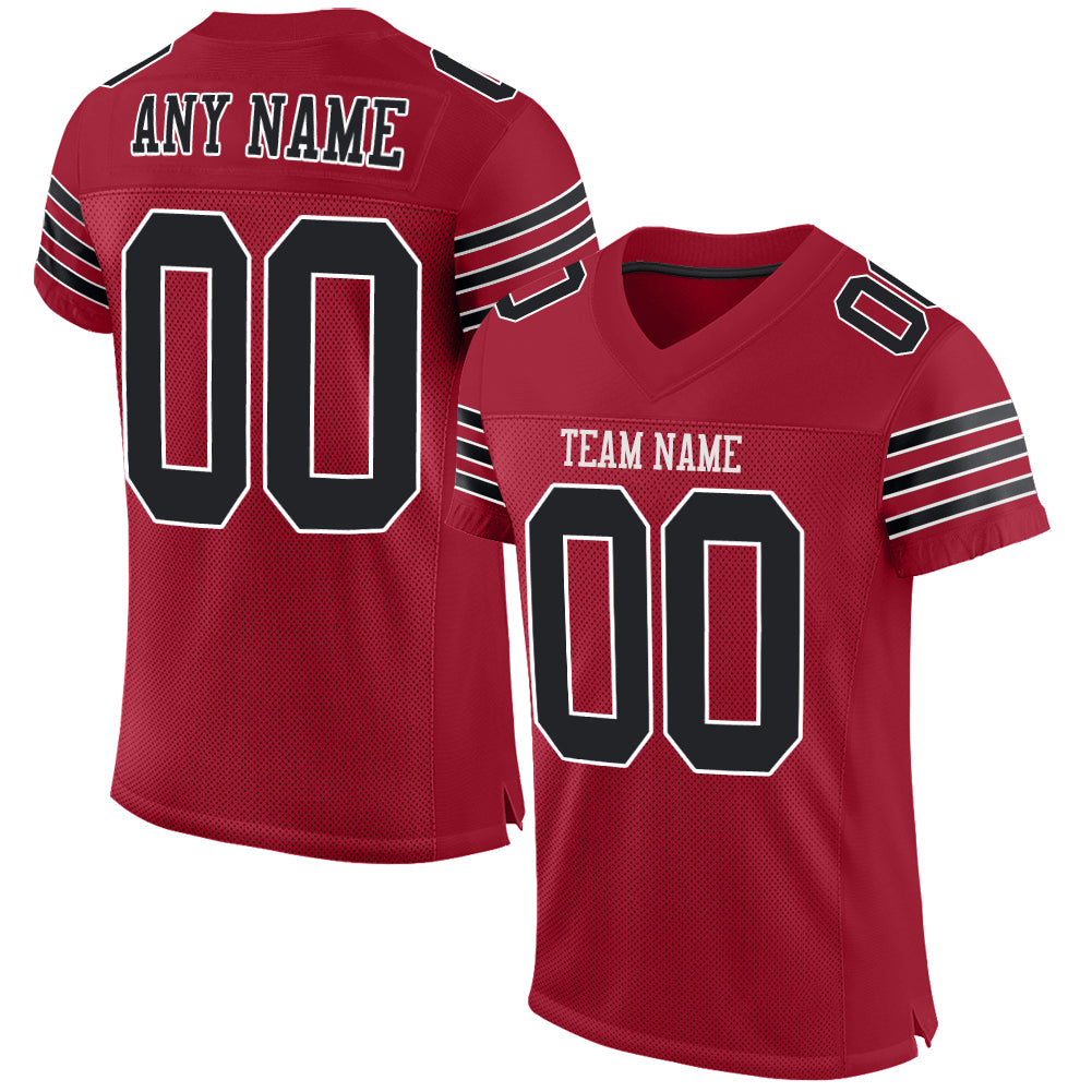 Personalized Cardinal Black-White Authentic Football Jersey - Custom Mesh Design Personalized Cardinal Black-White Mesh Authentic