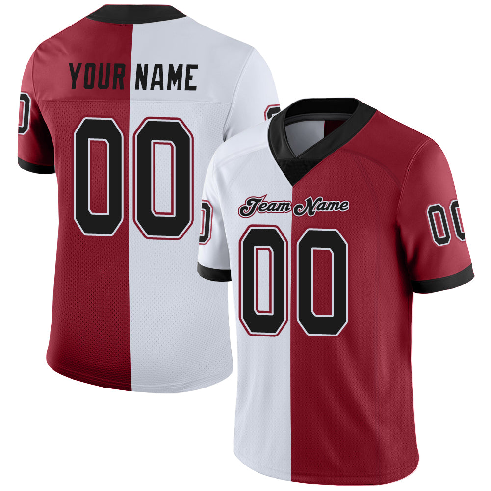 Custom Name and Number Cardinal Black-White Mesh Split Football Jersey - Personalized Team Apparel Personalized Cardinal