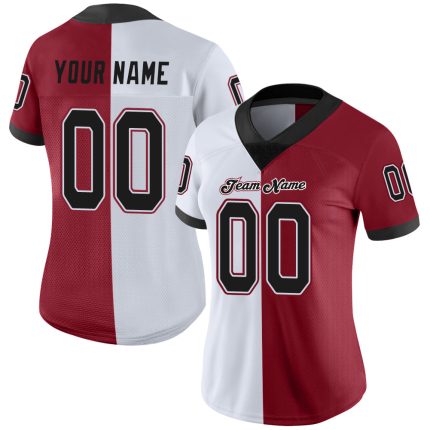 Custom Name and Number Cardinal Black-White Mesh Split Football Jersey - Personalized Team Apparel Personalized Cardinal