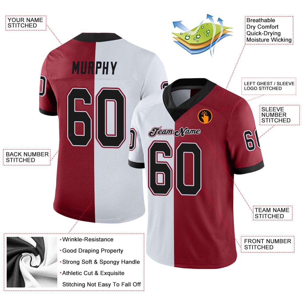 Personalized Black-White Cardinal Fashion Football Jersey - Mesh Split Design Personalized Cardinal Black-White Mesh Split - Image 3