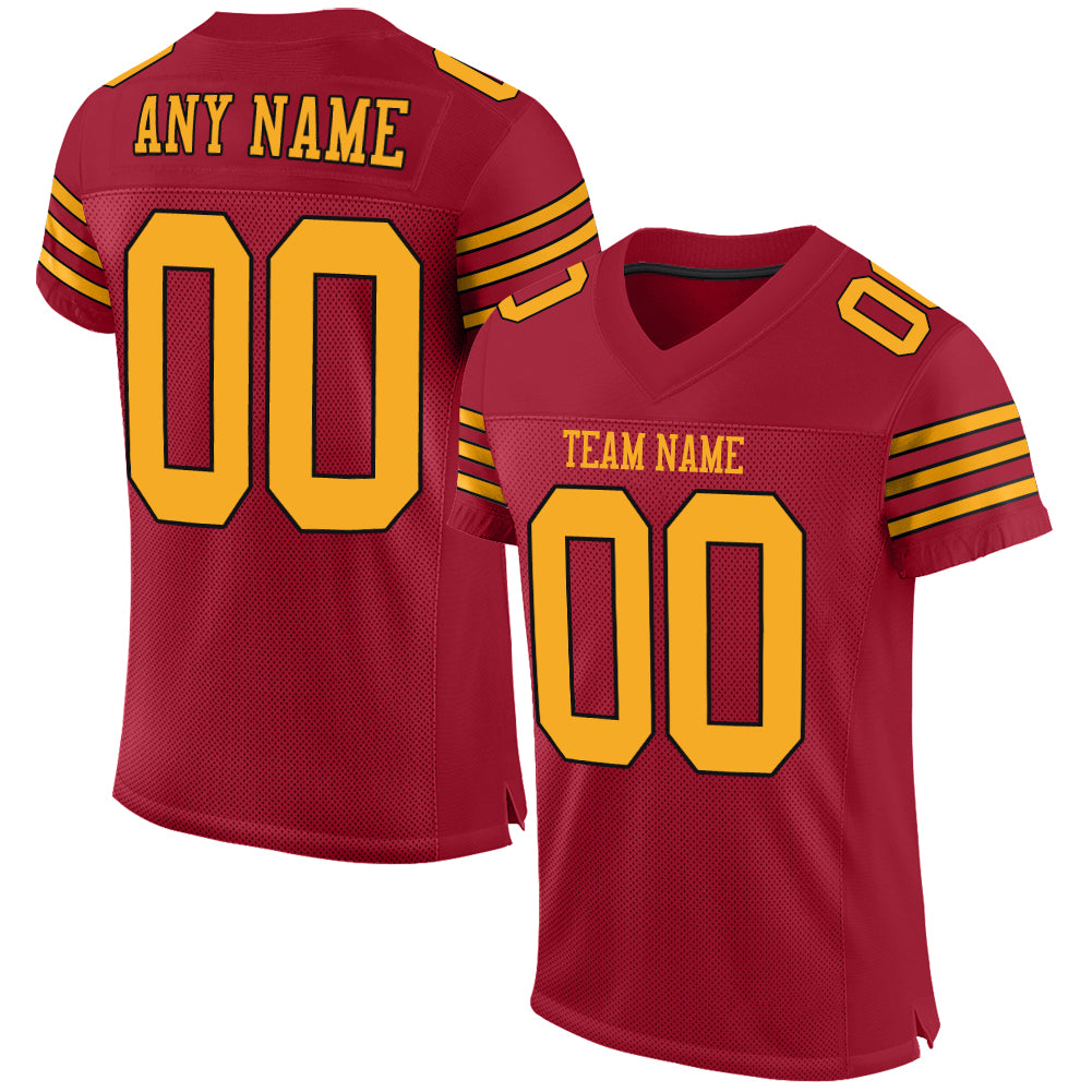 Personalized Gold Black Cardinal Football Jersey - Authentic Mesh Sportswear Personalized Cardinal Gold-Black Mesh Authentic