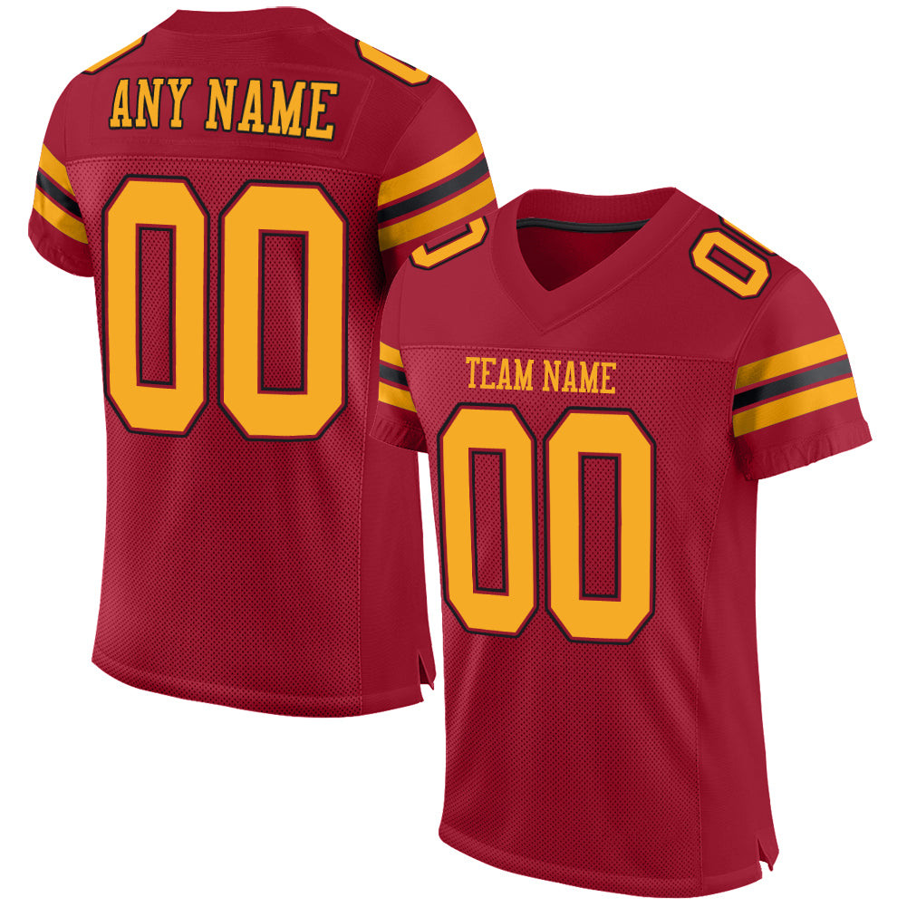 Custom Name Number Personalized Cardinal Gold-Black Mesh Football Jersey - Authentic Team Apparel Personalized Cardinal Gold-Black