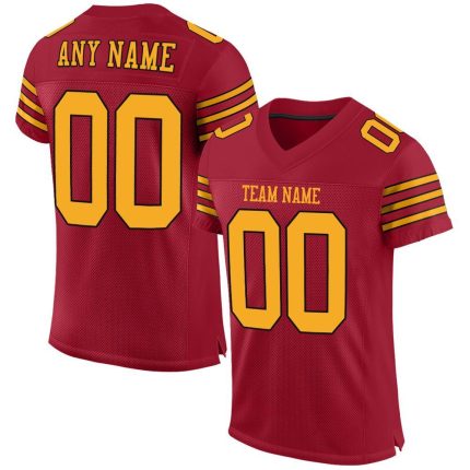 Personalized Cardinal Gold Black Football Jersey for Men and Women - Mesh Design 2 Personalized Cardinal Gold-Black Mesh