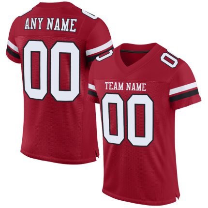 Custom Name and Number Cardinal White-Black Mesh Authentic Football Jersey - Personalized Team Apparel Personalized Cardinal