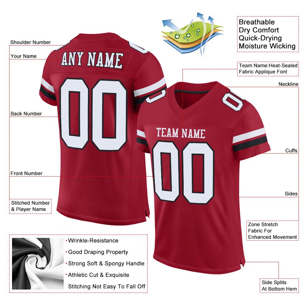 Personalized Football Jersey - Custom White-Black Cardinal Mesh Design Personalized Cardinal White-Black Mesh Football Jersey - Image 4