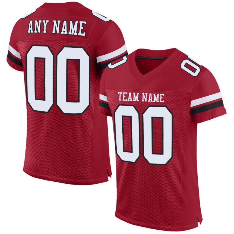 Personalized Football Jersey - Custom White-Black Cardinal Mesh Design Personalized Cardinal White-Black Mesh Football Jersey