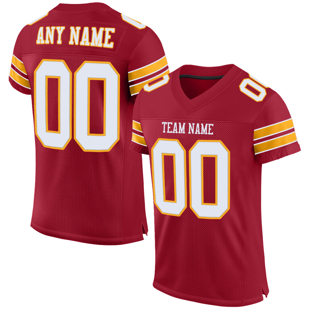 Custom Personalized White-Gold Cardinal Football Jersey with Name and Number - Authentic Mesh Team Apparel Personalized Cardinal