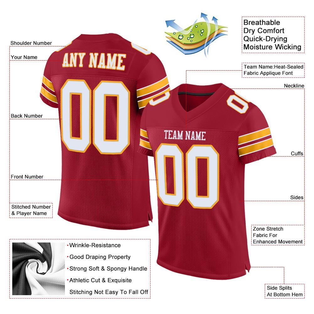 Personalized White-Gold Mesh Football Jersey for Fans | Cardinal Design Personalized Cardinal White-Gold Mesh Football Jersey - Image 4