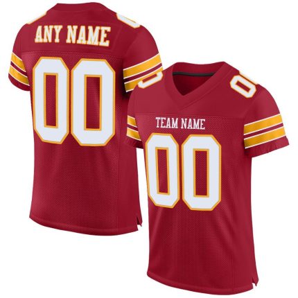 Personalized White-Gold Mesh Football Jersey for Fans | Cardinal Design Personalized Cardinal White-Gold Mesh Football Jersey
