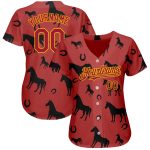 Custom Cardinal Yellow 3D Horse Jersey for Men, Women, and Kids - Baseball Apparel Personalized Cardinal Yellow 3D Horse
