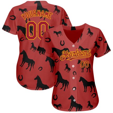 Custom Cardinal Yellow 3D Horse Jersey for Men, Women, and Kids - Baseball Apparel Personalized Cardinal Yellow 3D Horse