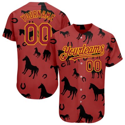 Custom Cardinal Yellow 3D Horse Jersey for Men, Women, and Kids - Baseball Apparel Personalized Cardinal Yellow 3D Horse