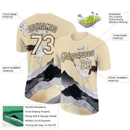 Personalized 3D Animal Crane Performance T-Shirt in Cream Black City Design Personalized City Cream Black 3D Animal Crane