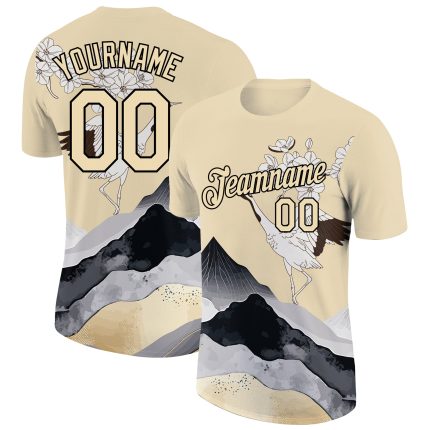 Personalized 3D Animal Crane Performance T-Shirt in Cream Black City Design Personalized City Cream Black 3D Animal Crane