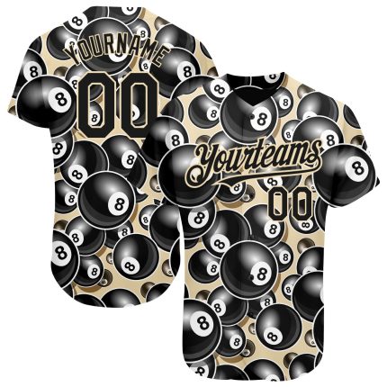 Customized 3D Black Cream City Baseball Jersey for Billiards & Snooker 8 Ball Personalized City Cream Black 3D Billiards