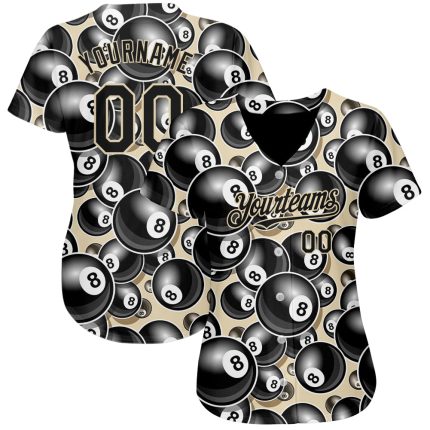 Customized 3D Black Cream City Baseball Jersey for Billiards & Snooker 8 Ball Personalized City Cream Black 3D Billiards