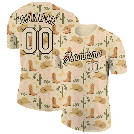 Personalized 3D Cowboy Accessory T-Shirt - City Cream Black Performance Tee Personalized City Cream Black 3D Cowboy Accessory