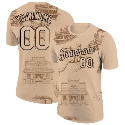 Personalized Black 3D Cowboy Rodeo T-Shirt for City Performance - Custom Graphic Tee Personalized City Cream Black 3D Cowboy