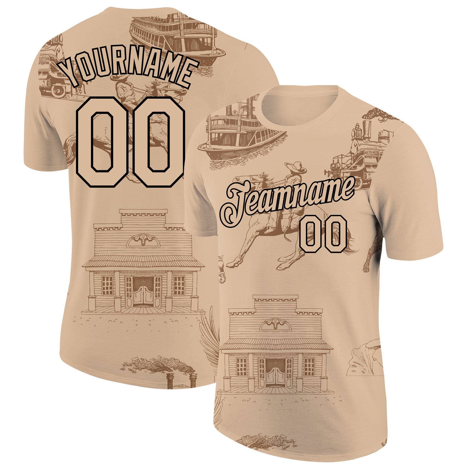 Personalized Black 3D Cowboy Rodeo T-Shirt for City Performance - Custom Graphic Tee Personalized City Cream Black 3D Cowboy