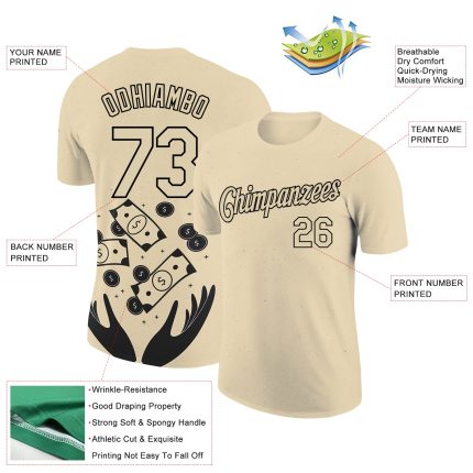 Personalized Black 3D Dollar Sign T-Shirt for Money Theme - City Design Performance Tee Personalized City Cream Black 3D