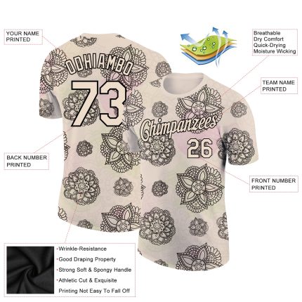Personalized Floral Design Performance T-Shirt in Cream Black - Stylish 3D City Tee Personalized City Cream Black 3D Floral