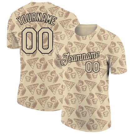 Personalized 3D Food Pizza T-Shirt for Men and Women - City Cream Black Performance Tee Personalized City Cream Black 3D