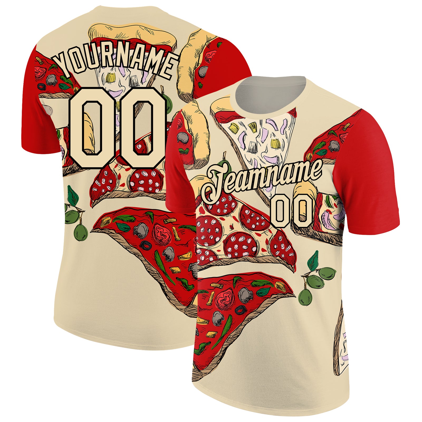 Personalized 3D Food Pizza T-Shirt for Men - Cream Black Color, Performance Fit, Custom City Design Personalized City Cream