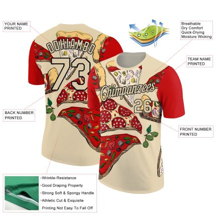 Personalized 3D Food Pizza T-Shirt for Men - Cream Black Color, Performance Fit, Custom City Design Personalized City Cream