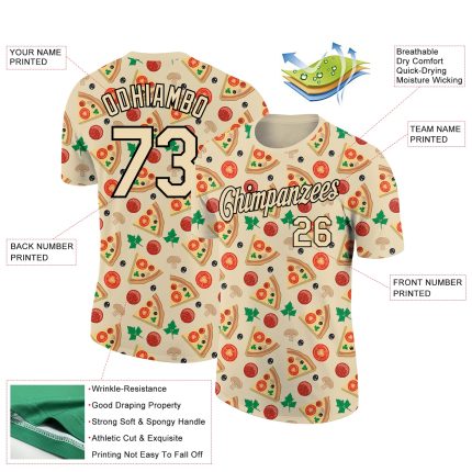 Custom 3D Food Pizza T-Shirt - City Cream Black Performance Tee Personalized City Cream Black 3D Food Pizza Performance T-Shirt