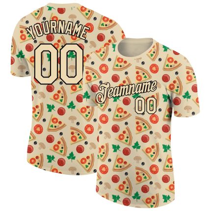 Custom 3D Food Pizza T-Shirt - City Cream Black Performance Tee Personalized City Cream Black 3D Food Pizza Performance T-Shirt